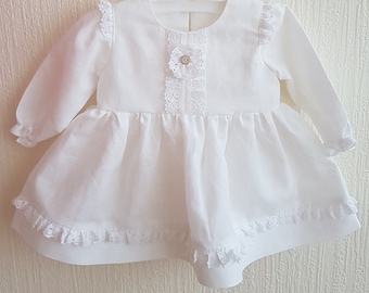 Baby girl clothes, baby girl dress, flower girl dress, flower girl, baptism dress, linen dress.