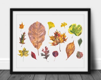 Fall leaves watercolor painting, botanical artwork