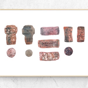 Wine corks watercolor painting, digital file