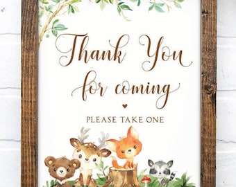 Thank You for Coming Baby Shower Sign, Woodland Themed Rustic Baby Shower, Woodland Animals Forest Friends, Printable Sign, PAOLA Collection