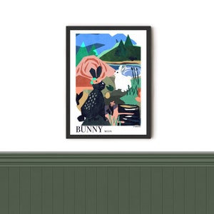 Bunny poster, rabbit print, Wall art, nursery wall art, bunny print, rabbit poster, bunny moon, hallway art