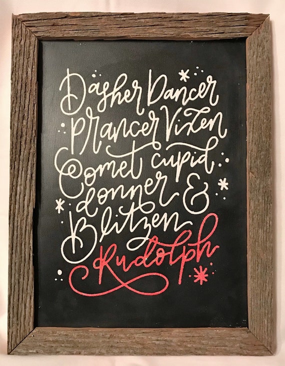 Reindeer Names Barn Wood Frame Etsy
