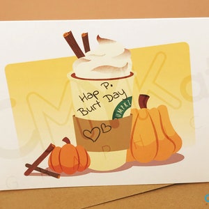 Carte d’anniversaire mignonne d’épices de citrouille d’automne, personnalisable avec personnalisation complète pour les amis, maman, papa, petit ami, petite amie, frère ou sœur, enfants