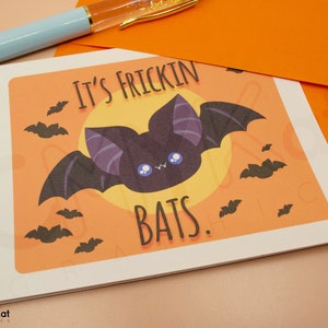 Cute Bats card, Fall card, Autumn card, Spooky card, Seasonal card, spooky stationery, for birthday, for fun, for him, for her