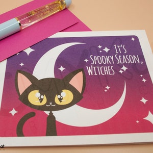Cute Witchy Cat card, Fall card, Autumn card, Spooky card, Seasonal card, spooky stationery, for birthday, for fun, for him, for her