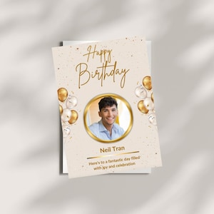 Cartão de aniversário personalizado | Modelo de mensagem de cartão de aniversário para impressão | Cartão de aniversário com foto editável | Download instantâneo