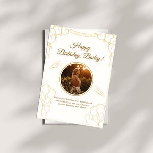 Gold mit Brettern verzierte Geburtstagskarte | Bearbeitbare Geburtstagsfotokartenvorlage | Canva Digitaler Download | Druckbare Geburtstagskarte
