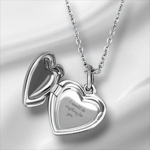 Heart Locket Necklace, Sterling Silver Heart Locket Necklace, Custom Engraved Necklace, Photo Necklace, Gift for Mom, Wedding Gift
