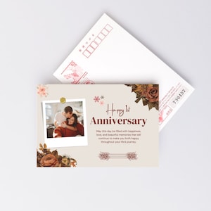 Tarjeta de feliz primer aniversario de bodas / Tarjeta floral de aniversario para esposo y esposa / Plantilla editable para el primer aniversario de pareja / Digital