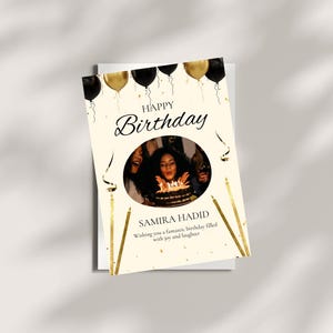 Braun und Gold Illustrierende Grußkarte | Bearbeitbare Geburtstagsfotokartenvorlage | Canva Digitaler Download | Druckbare Geburtstagskarte