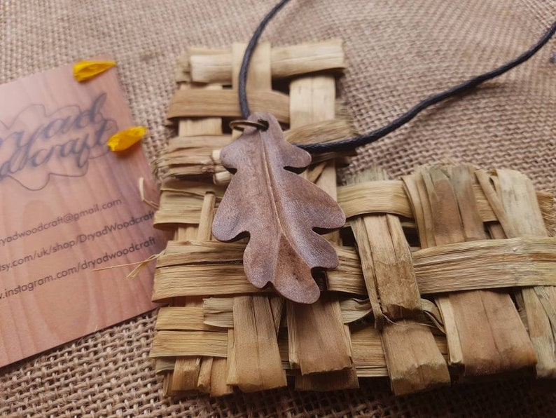 Handmade wooden Oak leaf pendant necklace dryad woodcraft