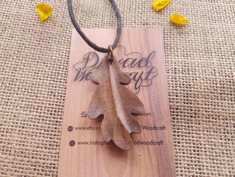Handmade wooden Oak leaf pendant necklace dryad woodcraft
