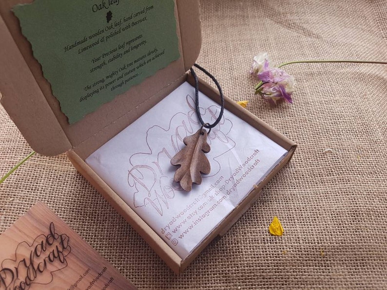 Handmade wooden Oak leaf pendant necklace dryad woodcraft
