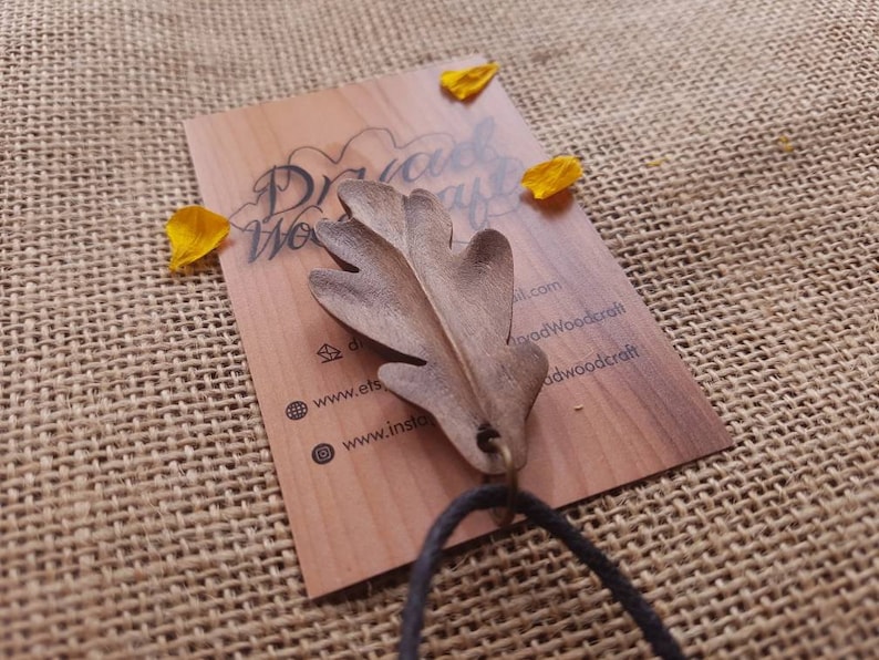 Handmade wooden Oak leaf pendant necklace dryad woodcraft