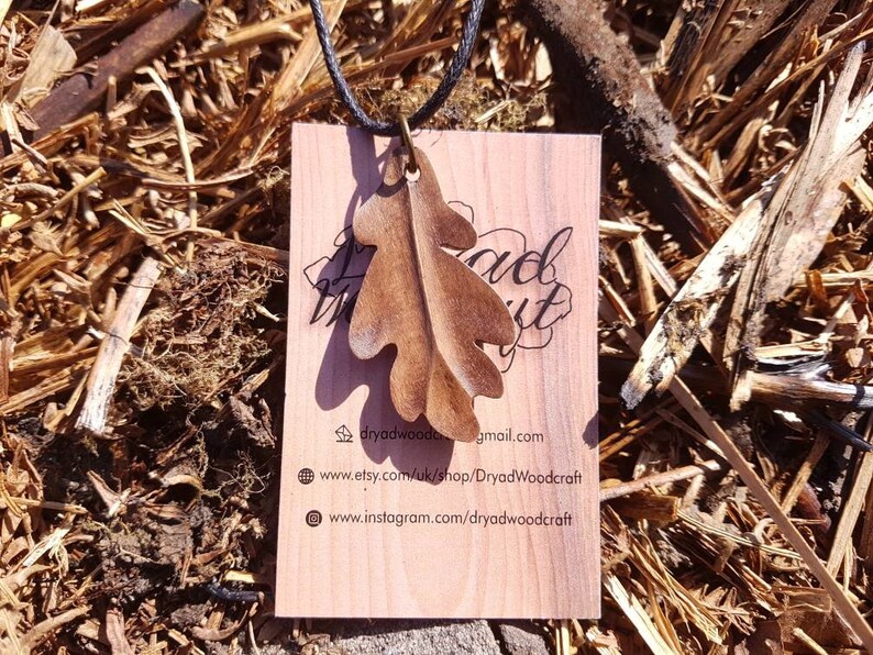 Handmade wooden Oak leaf pendant necklace dryad woodcraft