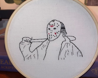 Jason Voorhees Embroidered Hoop – Handmade Horror Art