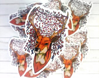 Fall Deer Watercolor PRINT Animal Lovers Fall Leaves Woodland Creature Stag Autumn
