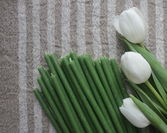Set of 25 Natural Beeswax Candles in Green/ Slim candles/ Beeswax tapers