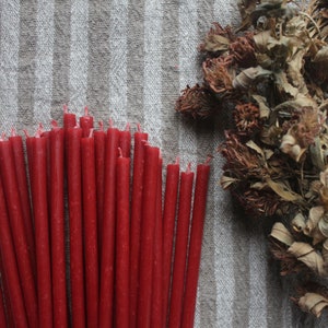 Set of 25 Natural Beeswax Candles in Red/ Slim candles/ Beeswax tapers