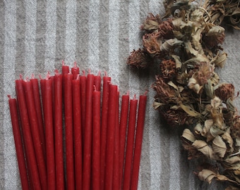 Set of 25 Natural Beeswax Candles in Red/ Slim candles/ Beeswax tapers