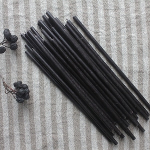 Set of 25 Natural Beeswax Candles in Black/ Slim candles/ Beeswax tapers