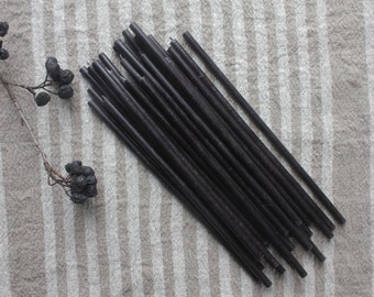 Set of 25 Natural Beeswax Candles in Black/ Slim candles/ Beeswax tapers