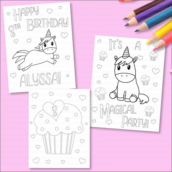 Personalized Coloring Pages Girls Birthday Party Unicorn Coloring Pages For Birthday Party Digital Download Coloring Pages For Kids