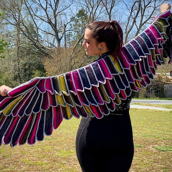 Custom Feather Wing Shawl - Adult Sized Crochet Cape - Fairy Angel Bird Wings - Costume Cosplay - Made to Order