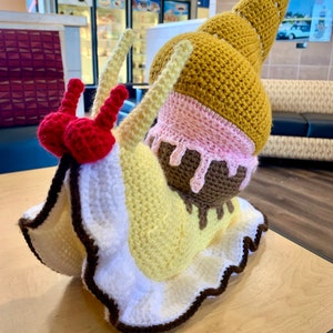 Sundae Split Snail in &#39;DeeCue&#39; - Crochet Ice cream Cone Snail Fantasy Stuffed Animal - Food Lookalike Snail Extra Large Toy - Made to Order