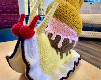 Sundae Split Snail in 'DeeCue' - Crochet Ice cream Cone Snail Fantasy Stuffed Animal - Food Lookalike Snail Extra Large Toy - Made to Order