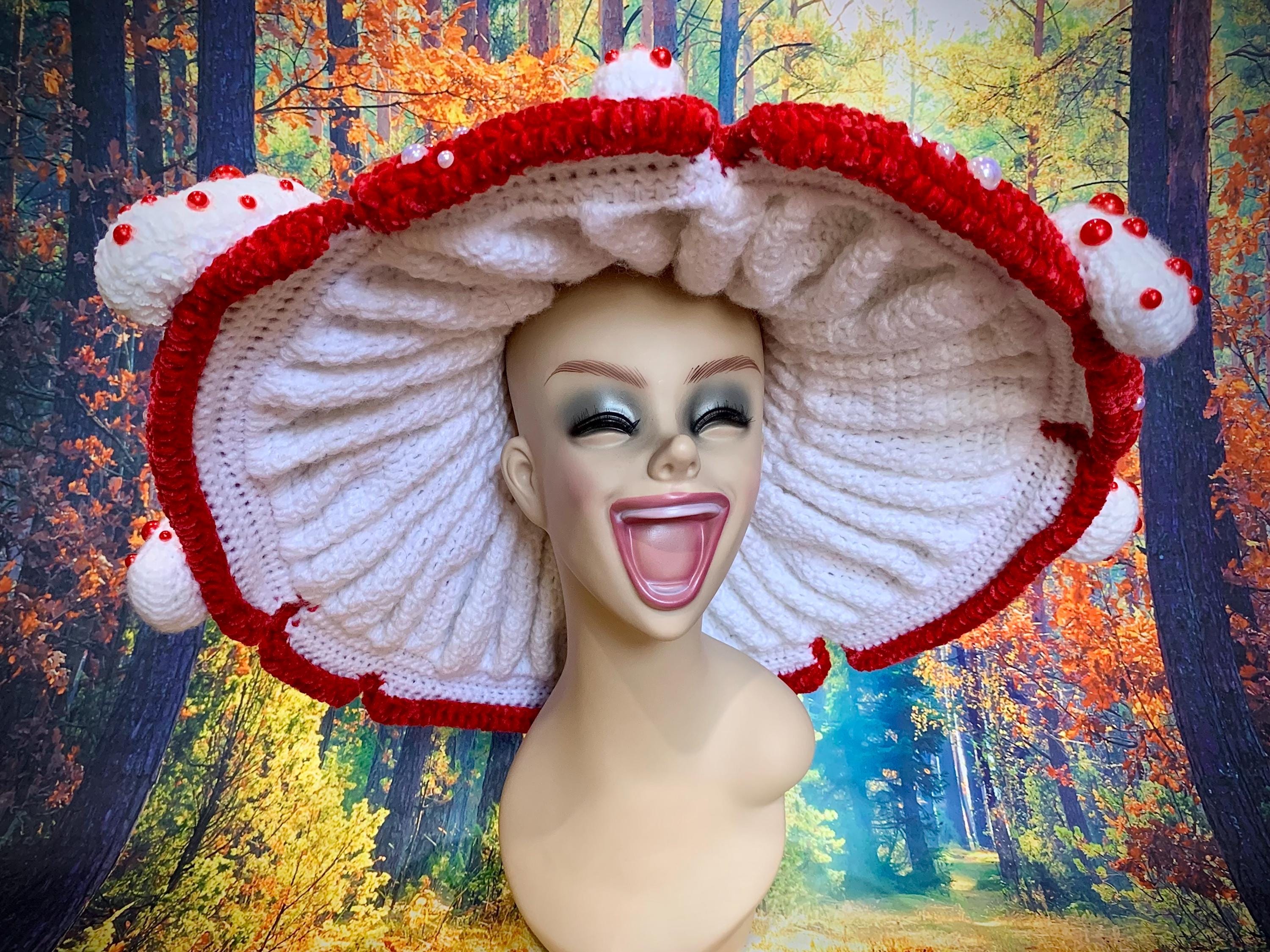 Crochet Bleeding Tooth Mushroom Hat - Custom Mycology Velvet and