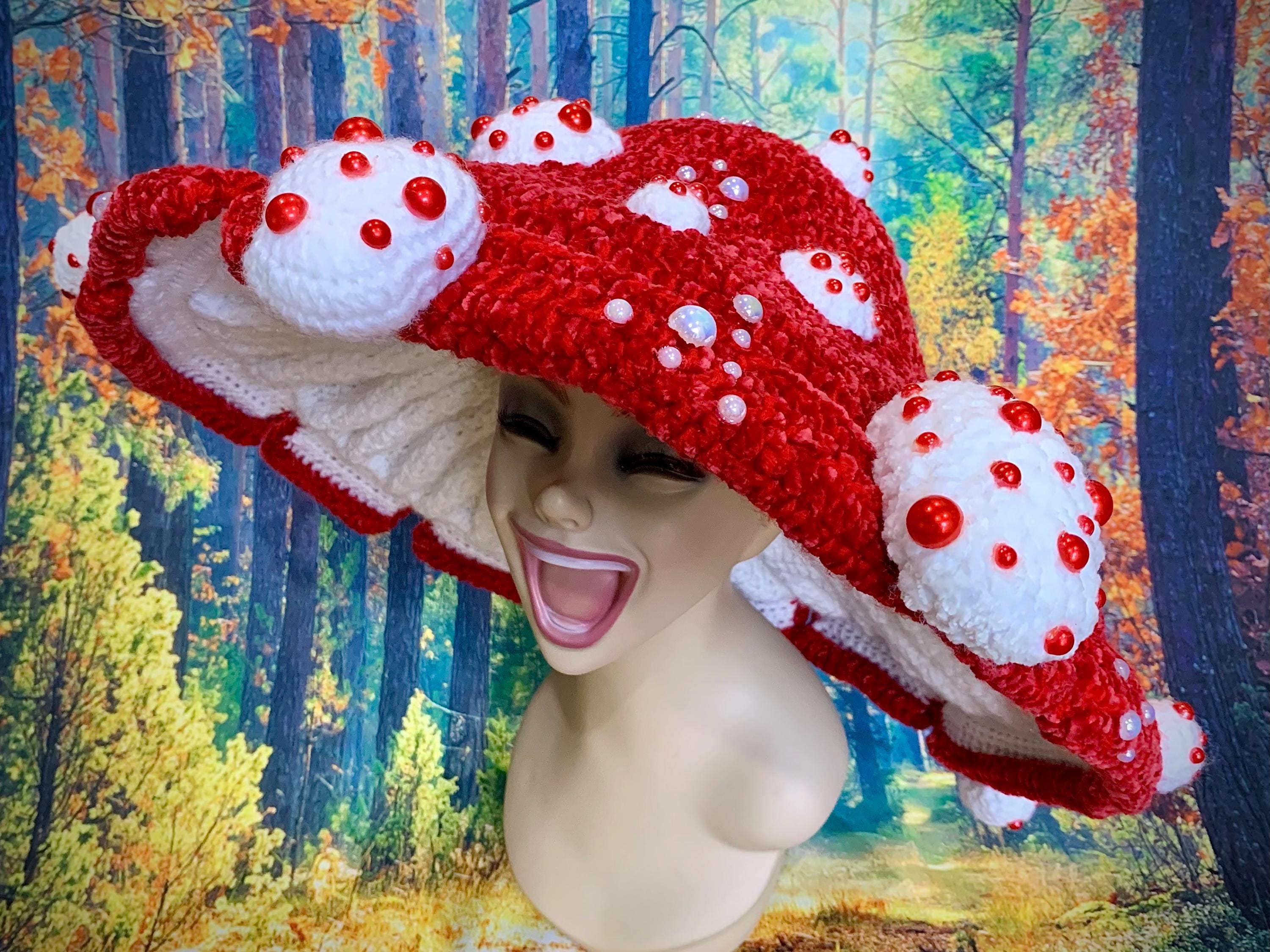 Crochet Bleeding Tooth Mushroom Hat - Custom Mycology Velvet and
