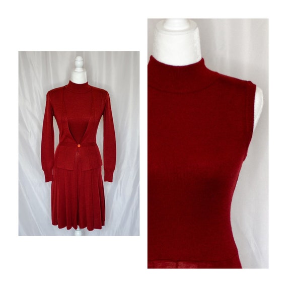 Vintage 70s Rust Red Sweater Dress by Roncelli, Vi
