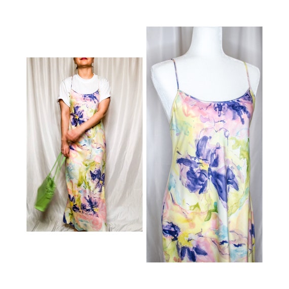 Vintage 80s Watercolor Floral Slip Dress by Natori
