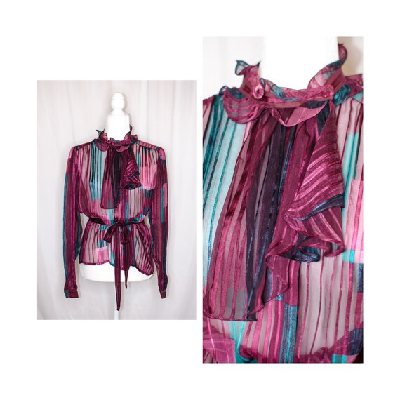Vintage 70s Purple Ascot Collar Shirt by The Silk