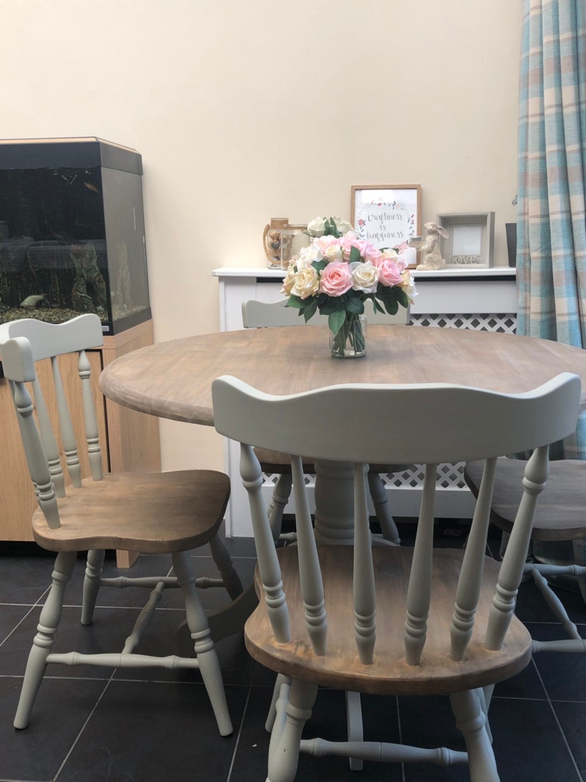 Round farmhouse table and 4 chairs Etsy