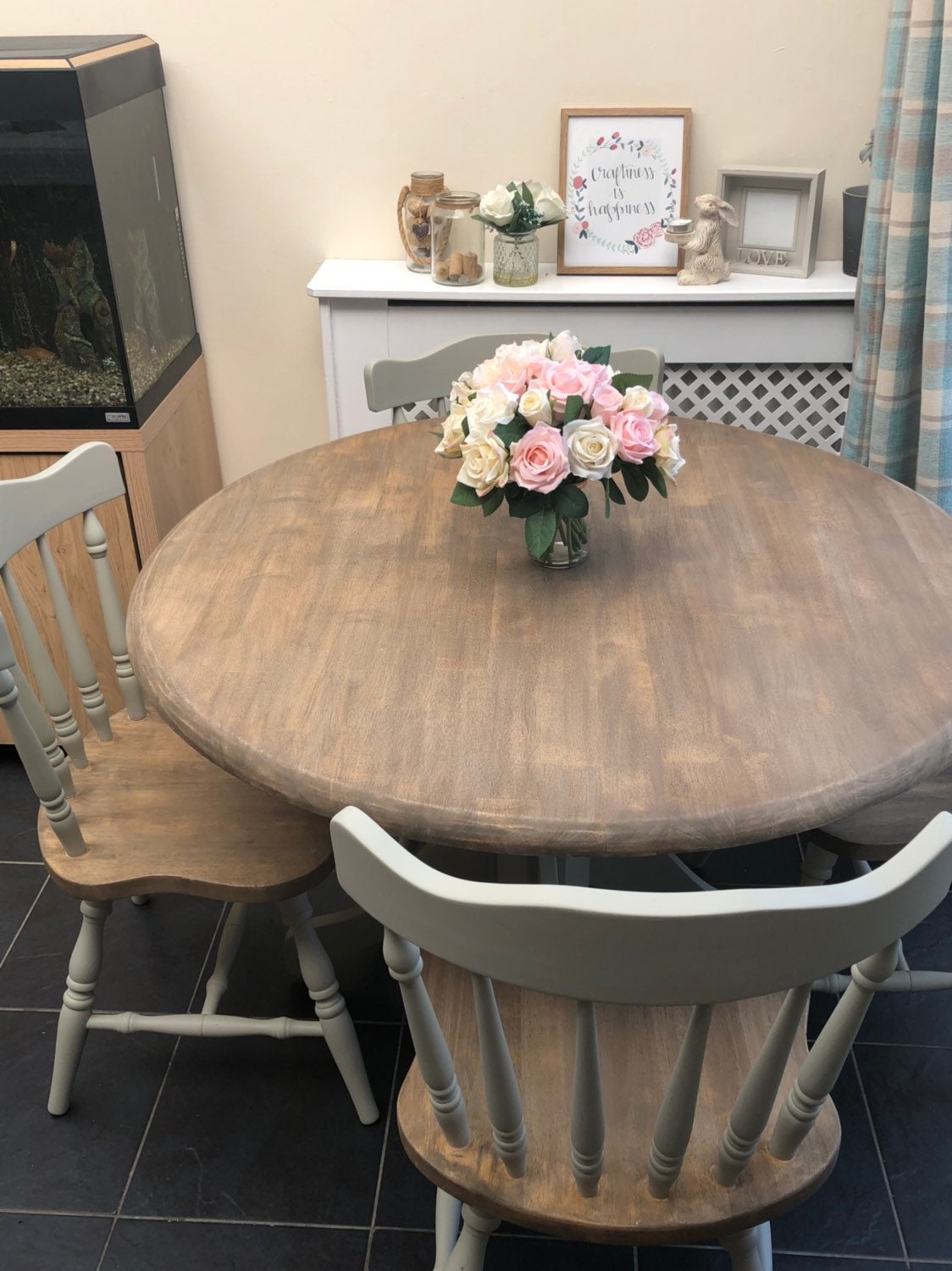 Round farmhouse table and 4 chairs Etsy