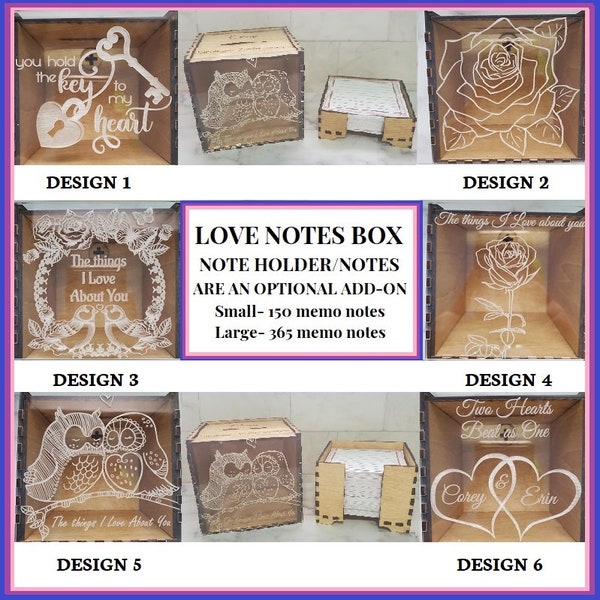 Personalized LOVE NOTES BOX Valentine's Day Gift for Him Her Romantic Anniversary Wedding Gift Couples  Gift Optional Notes with Holder