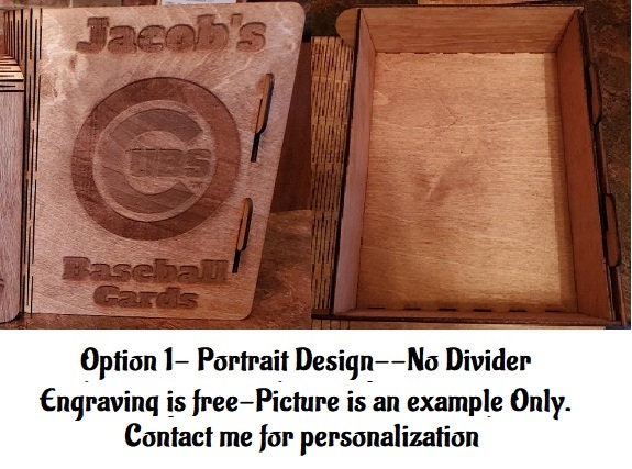 CARDS PERSONALIZED Laser Engraved Wood Baseball Trading Playing Card Box Sliding Bolt Latch Book Style HOLDS 800