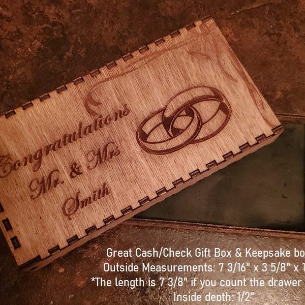 PERSONALIZED Laser Engraved Wood Gift Cash Money Check Holder Gift Box Slide out Tray Christmas Birthdays Occasions