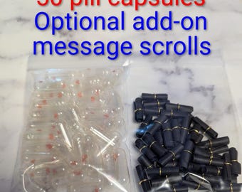 50 pieces Empty Pill Capsules with Heart Wish Capsules Message Capsules Optional black scrolls Gender Reveal Love Messages 20mm US Shipping