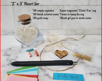 DIY Love Notes Heart Jar Message in a Glass Bottle, Girlfriend Boyfriend Gift Couple Present Pill Capsules Personal Anniversary Gift