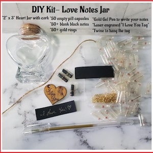 DIY Love Notes Heart Jar Message in a Glass Bottle, Girlfriend Boyfriend Gift Couple Present Pill Capsules Personal Notes Anniversary Box