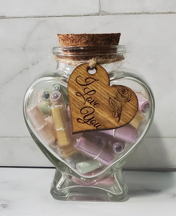 LOVE NOTES Heart JAR 50 Pre-filled Note Pill Capsules Anniversary