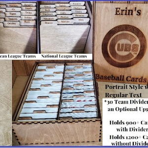 Baseball Trading Card Box Holds 900+ (With Dividers) 1200+ (No Dividers) PERSONALIZED Laser Engraved Wood Card Game Box Sports Hobby