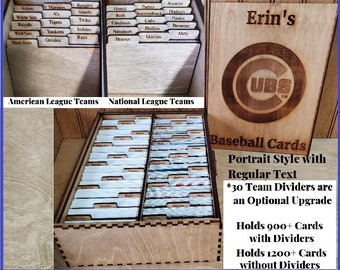 Baseball Trading Card Box Holds 900+ (With Dividers) 1200+ (No Dividers) PERSONALIZED Laser Engraved Wood Card Game Box Sports Hobby