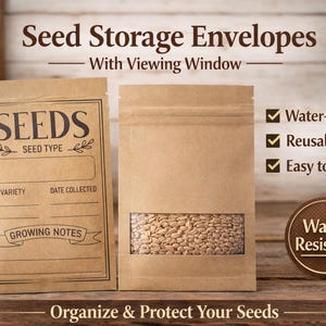 Empty Seed Packets Window Seed Envelopes Reusable Seed Storage Water-Resistant Kraft Seed Saver Resealable Garden Seed Storage