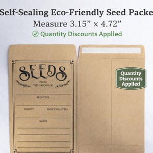 Empty Kraft Seed Packets 3.15" x 4.72" Self-Sealing Envelopes, Kraft Paper Bags for Seed Storage DIY Garden Supplies Eco-Friendly  25 50 100