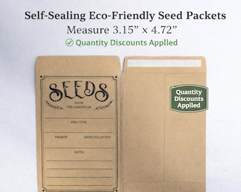 Empty Kraft Seed Packets 3.15" x 4.72" Self-Sealing Envelopes, Kraft Paper Bags for Seed Storage DIY Garden Supplies Eco-Friendly  25 50 100