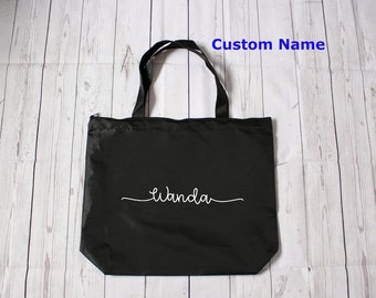 Personalized Lightweight Zippered Tote Bag - Packable, minimalist design perfect for teachers, friends and family, 20 font colour choices!